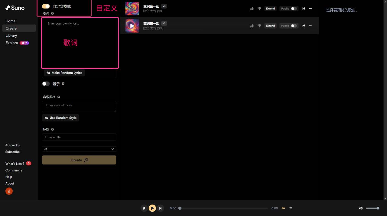 Suno - 自定义模式